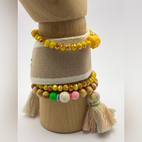 Bohemian Layered Bracelets Set - Embroidery Bracelet Cuff with Bead Bracelet Set - Picture 8 of 9